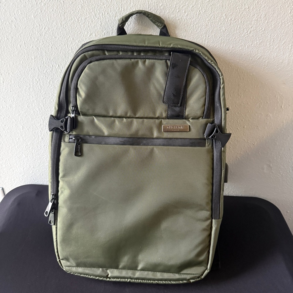 Duchamp London Tech Backpack Olive Green Laptop Bag USB Port Travel Commuter